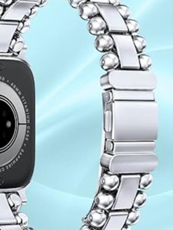 NEW Silver Luxury Beaded Dressy Apple Watch Band
